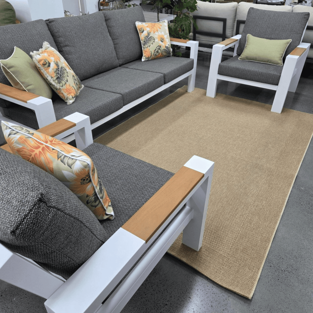 Aspen Teak Detail 3pce Lounge Setting - White/Charcoal Texture - Lume Outdoor Living