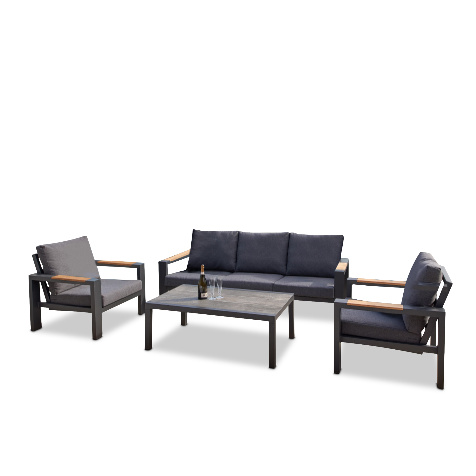 Aspen charcoal aluminium lounge - 4 piece outdoor lounge setting with teak accents