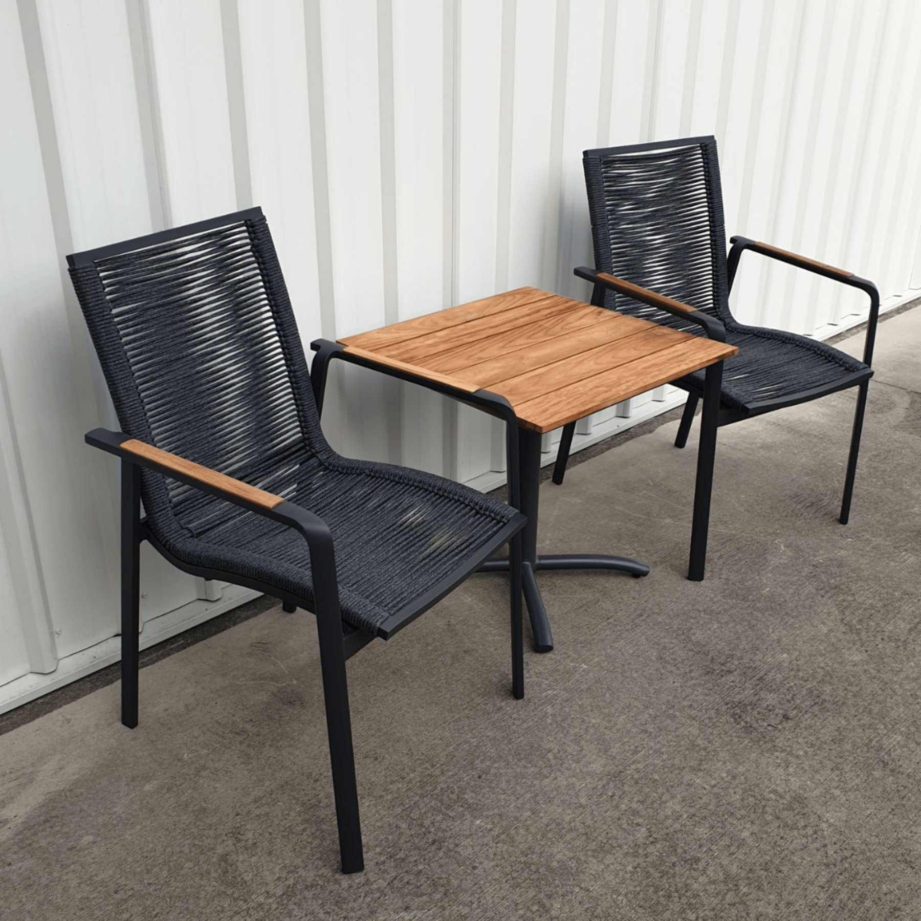 Aurora Table, Diamond Rope Chair 3 - piece Outdoor Setting - Lume Outdoor Living