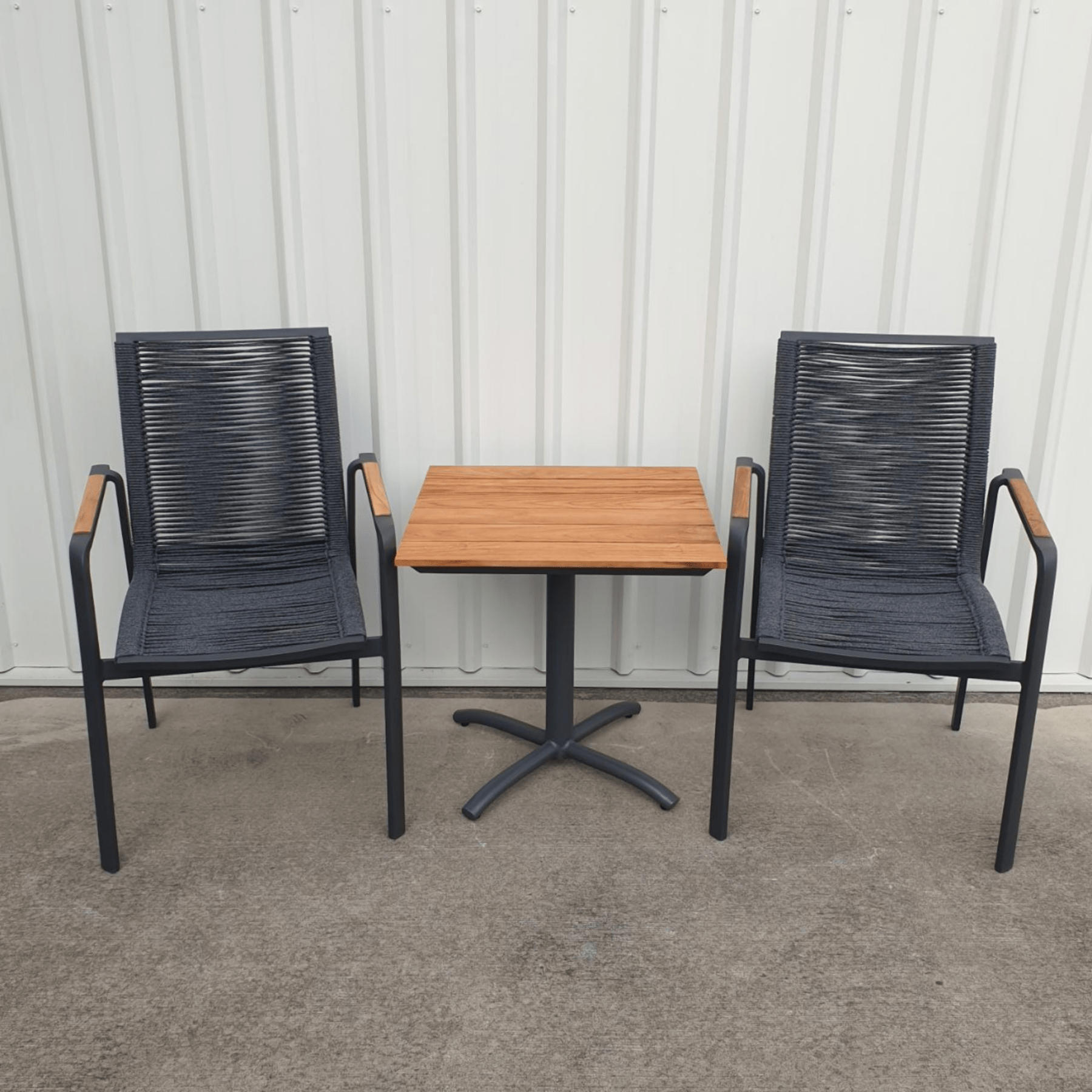 Aurora Table, Diamond Rope Chair 3 - piece Outdoor Setting - Lume Outdoor Living