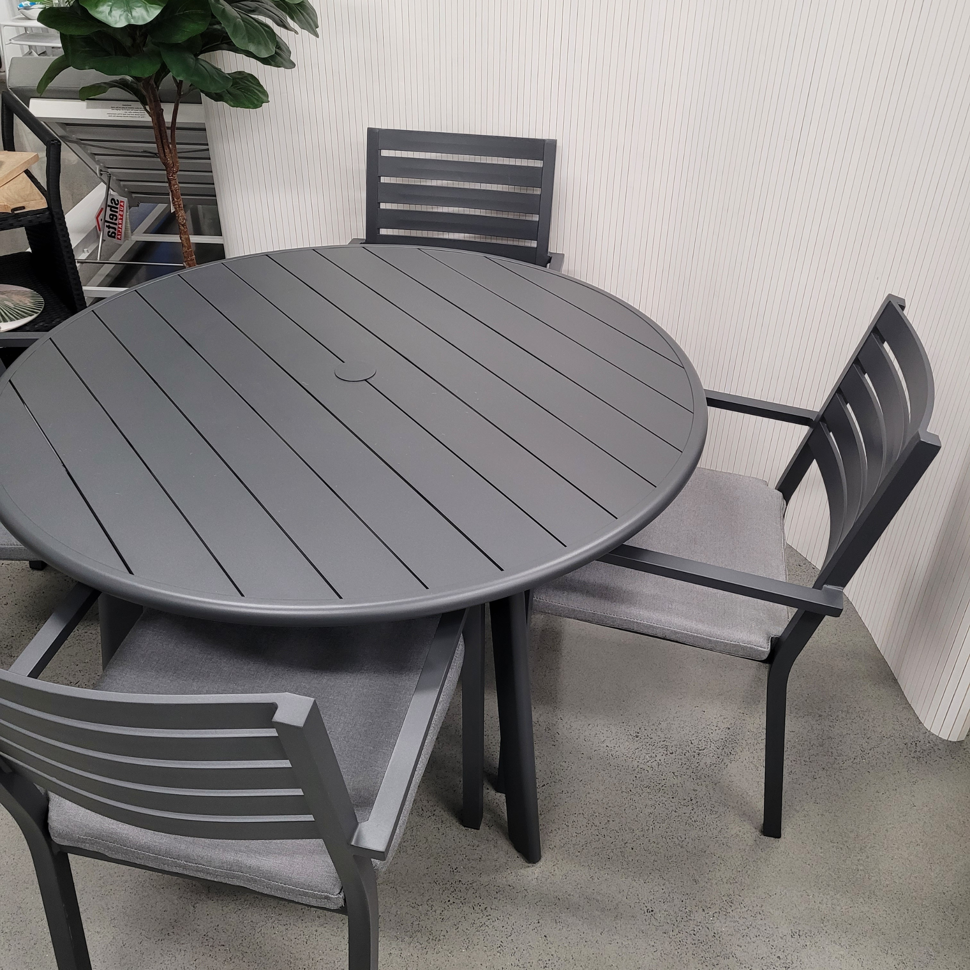 Avignon 120cm Round Dining Table - Charcoal with matching chairs