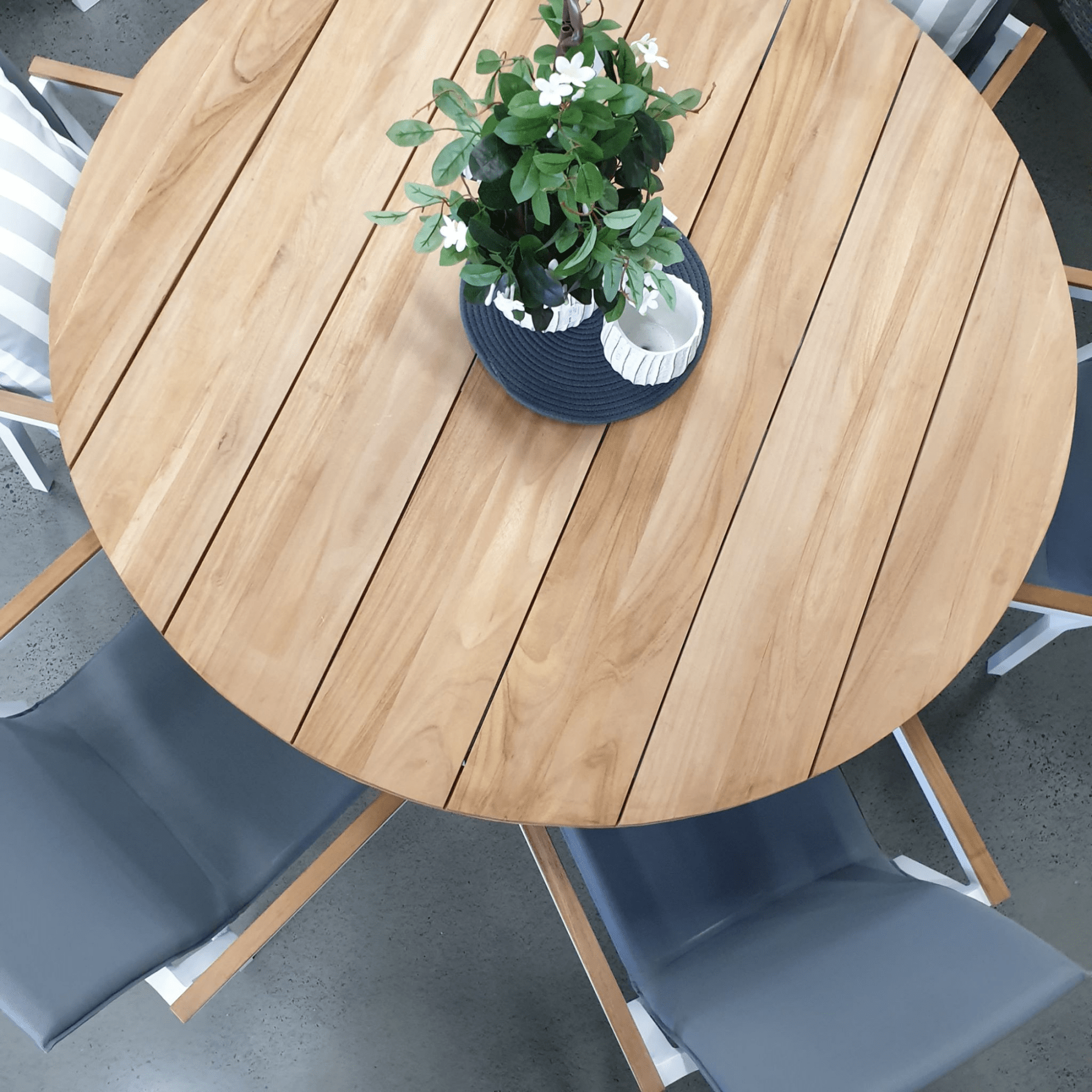 Beauville teak table - round outdoor dining table - charcoal - Lume Outdoor Living