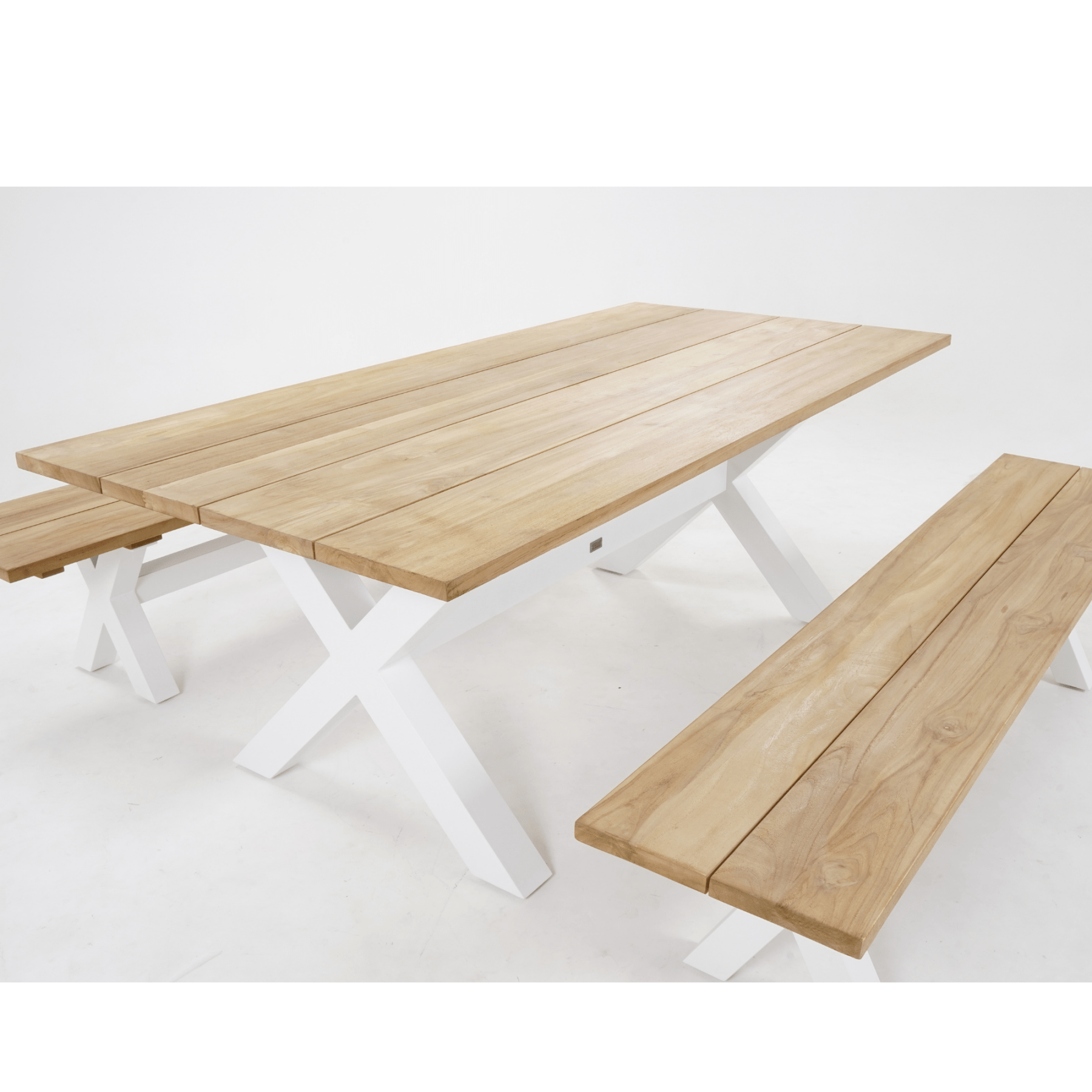 Bellona outdoor bench setting - white 210cm - Lume Outdoor Living