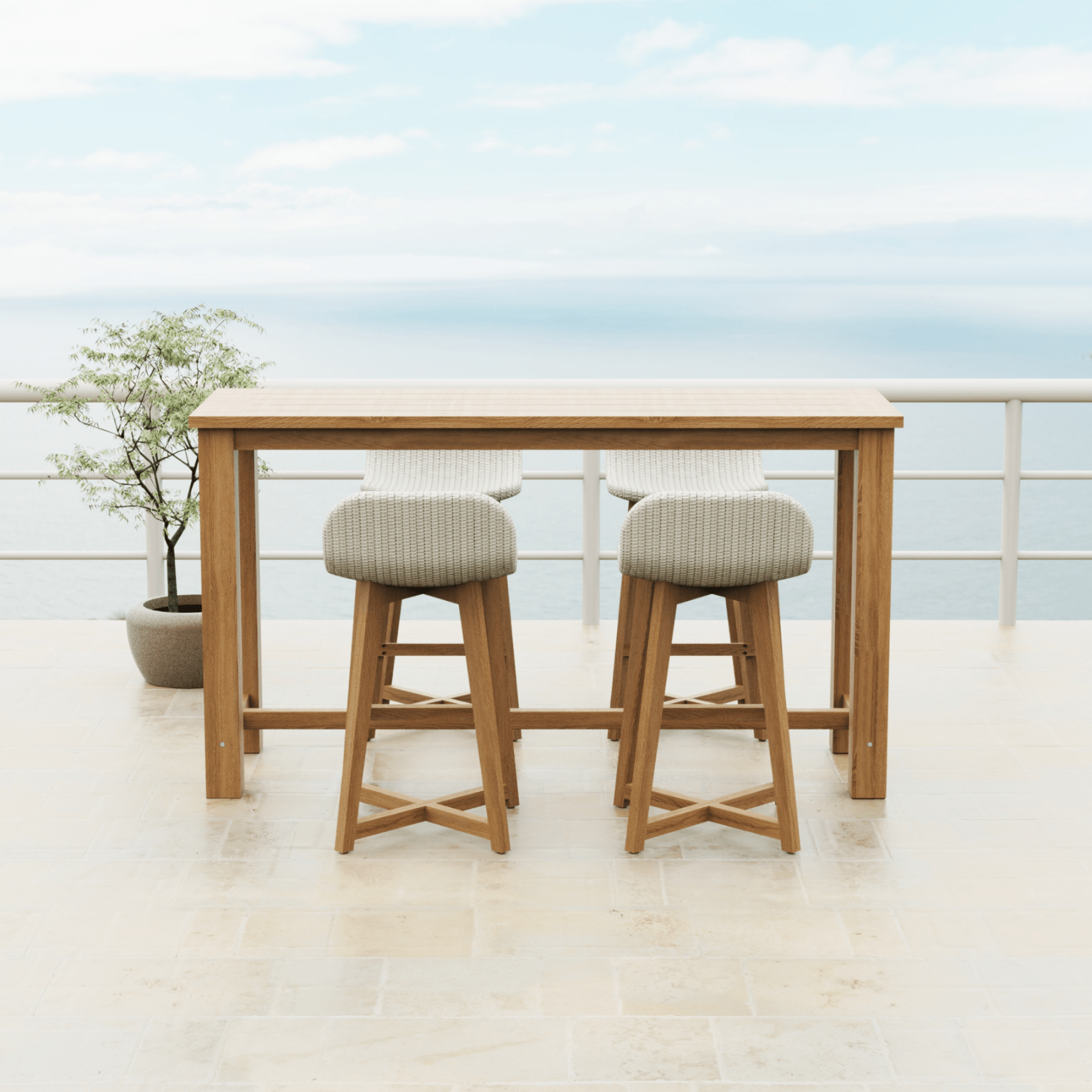 Belmont 180cm table with Danske bar stool - Kubu white - 5 piece outdoor bar setting - Lume Outdoor Living