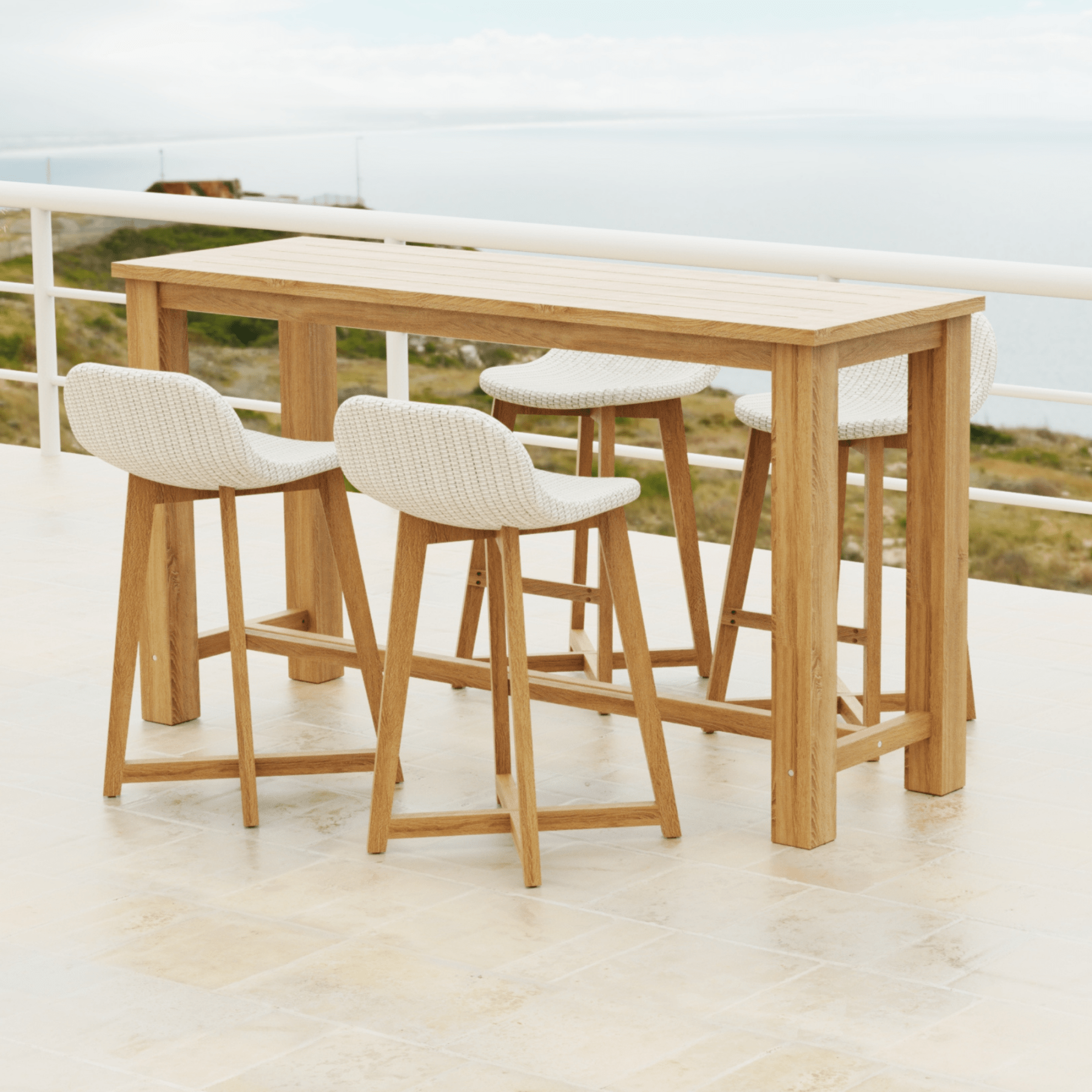 Belmont 180cm table with Danske bar stool - Kubu white - 5 piece outdoor bar setting - Lume Outdoor Living