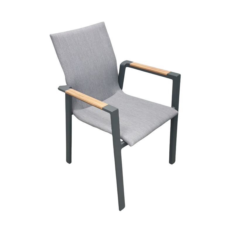Bronte outdoor dining chair - charcoal with teak arm detail