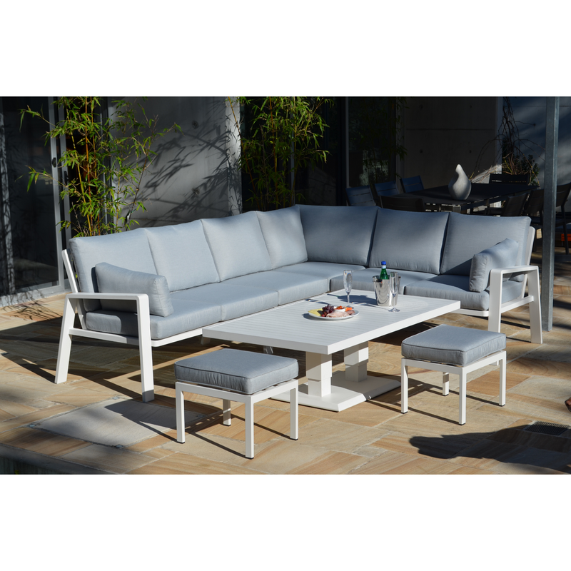 Carrington aluminium lounge with Lift up/down table - corner lounge setting