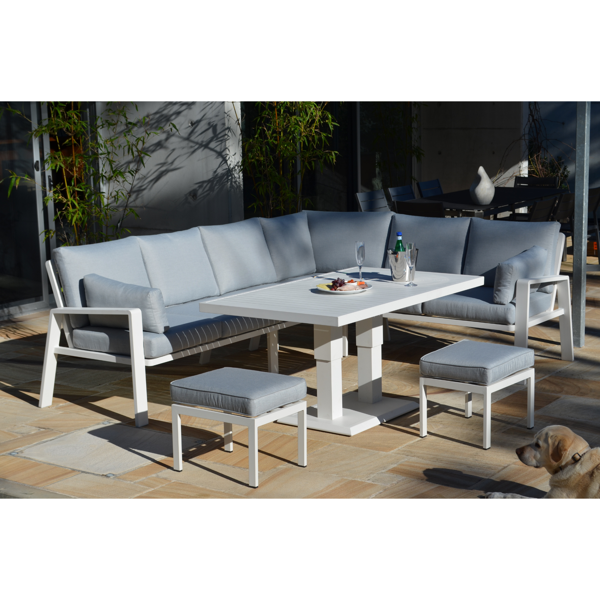 Carrington aluminium lounge with Lift up/down table - corner lounge setting