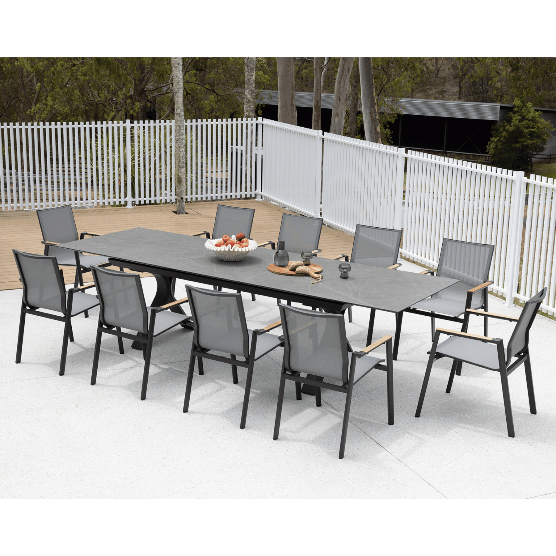 Carson Extendable Table with Luca Dining Chairs - 11 piece Charcoal Outdoor Dining Setting - Lume Outdoor Living