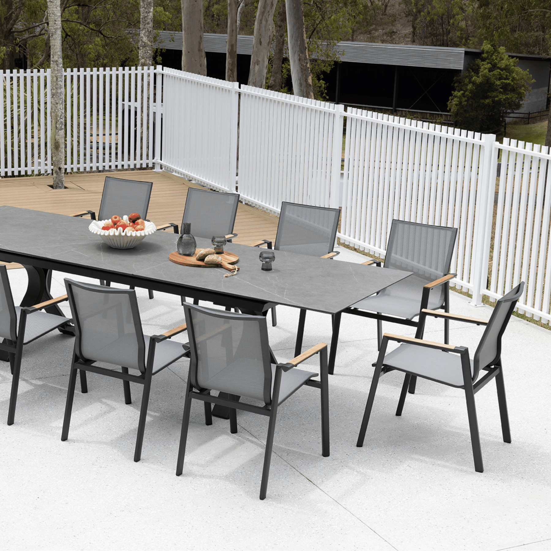 Carson Extendable Table with Luca Dining Chairs - 11 piece Charcoal Outdoor Dining Setting - Lume Outdoor Living