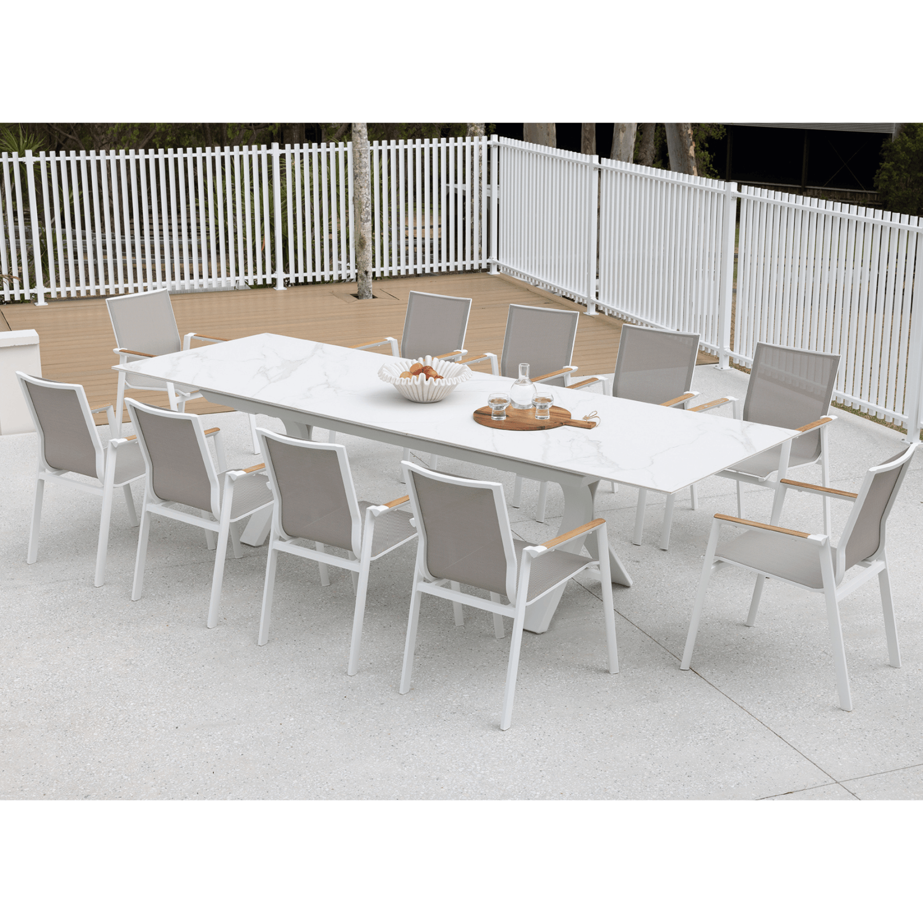 Carson Extendable Table with Luca Dining Chairs - 11 piece White Outdoor Dining Setting - Lume Outdoor Living