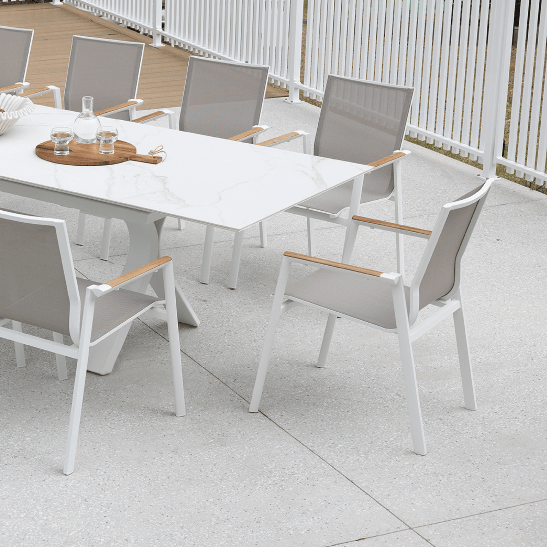 Carson Extendable Table with Luca Dining Chairs - 11 piece White Outdoor Dining Setting - Lume Outdoor Living