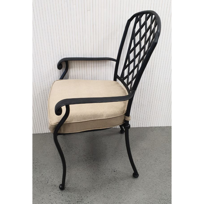 Chelmer cast-aluminium outdoor dining chair - bronze/beige