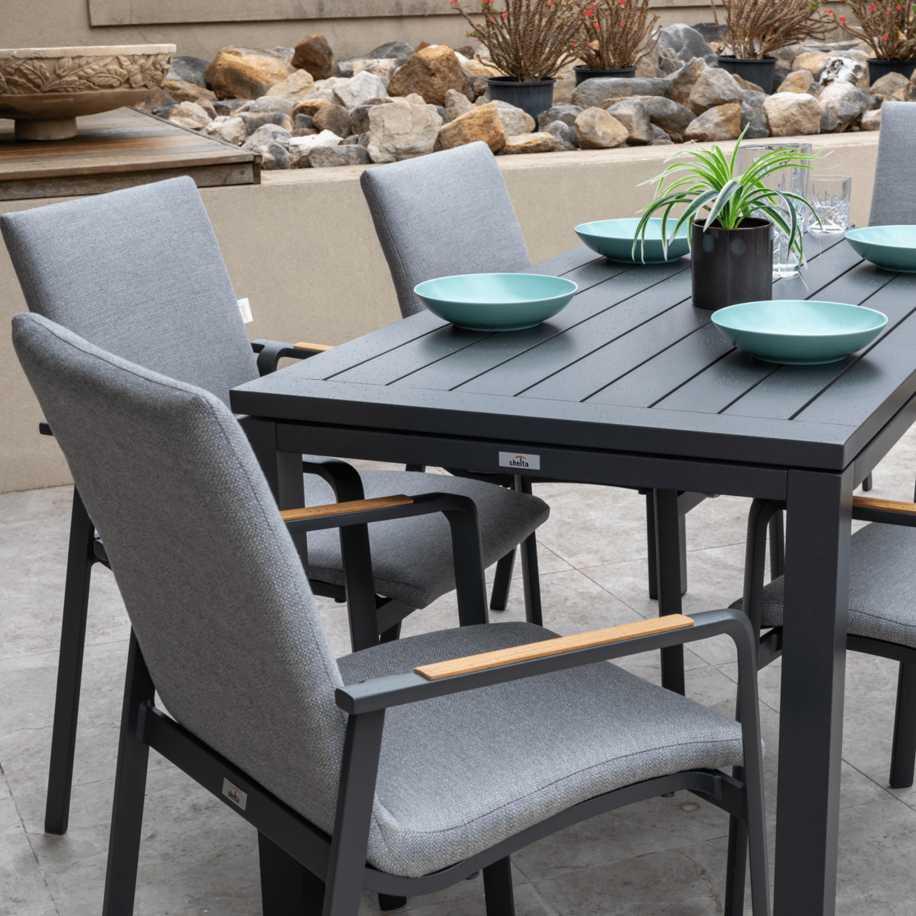 Diamond Padded Aluminium Outdoor Dining Chair - Charcoal - Lume Outdoor Living