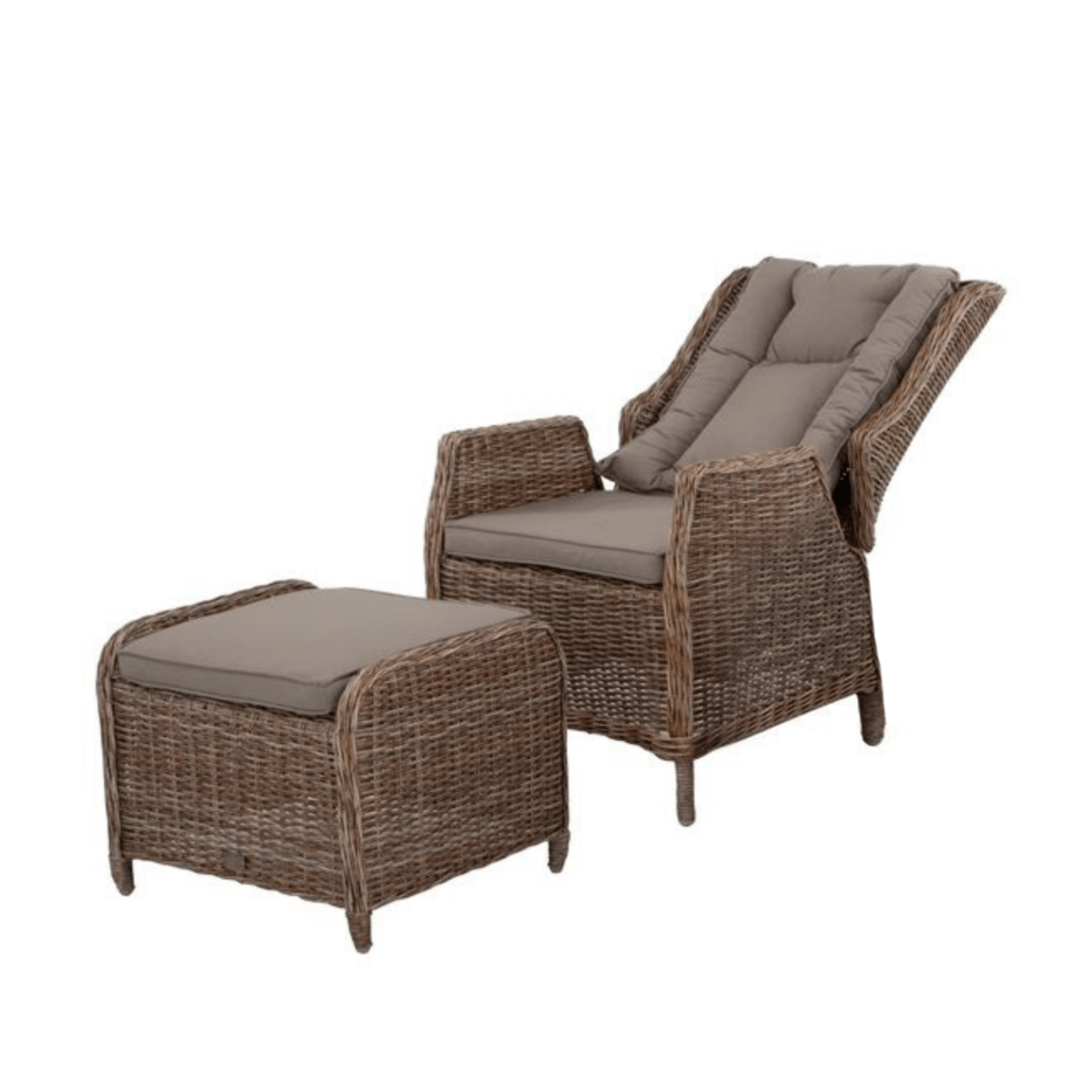 Eldorado wicker recliner with footstool - 2 piece outdoor lounge set - Lume Outdoor Living