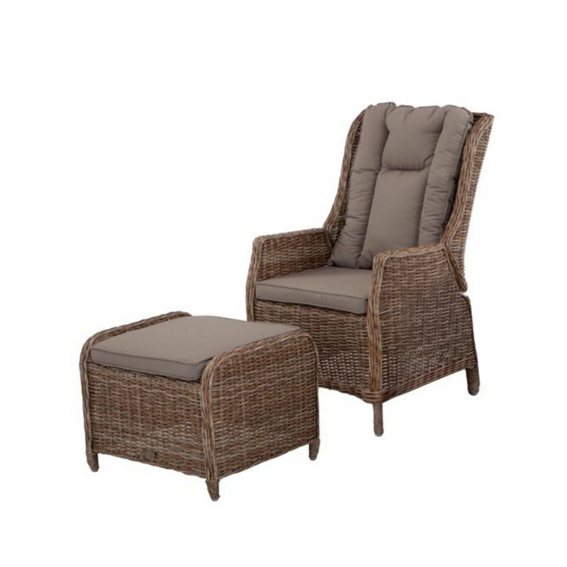 Eldorado wicker recliner with footstool - 2 piece outdoor lounge set
