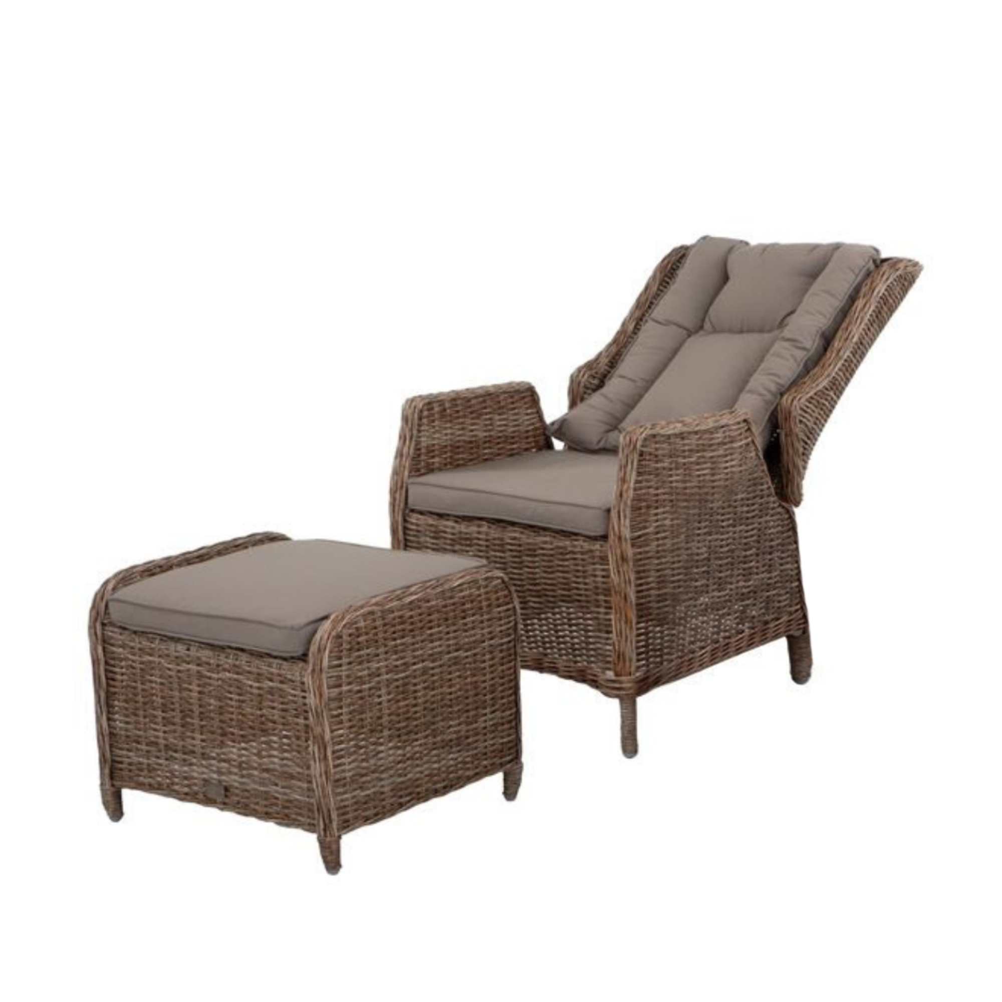 Eldorado wicker recliner with footstool - 2 piece outdoor lounge set