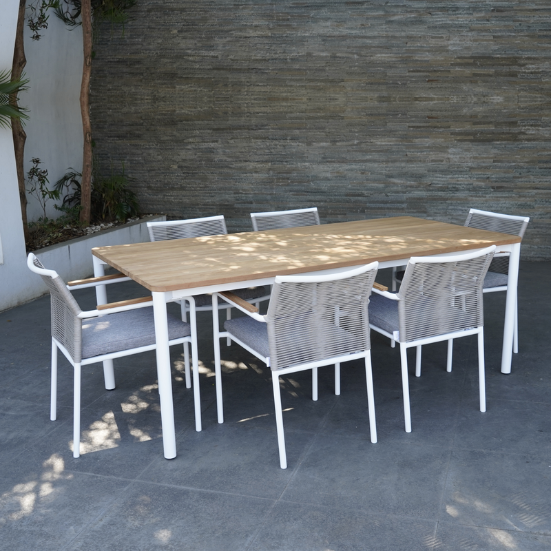 Elrina teak-top dining setting - 7pce outdoor dining setting