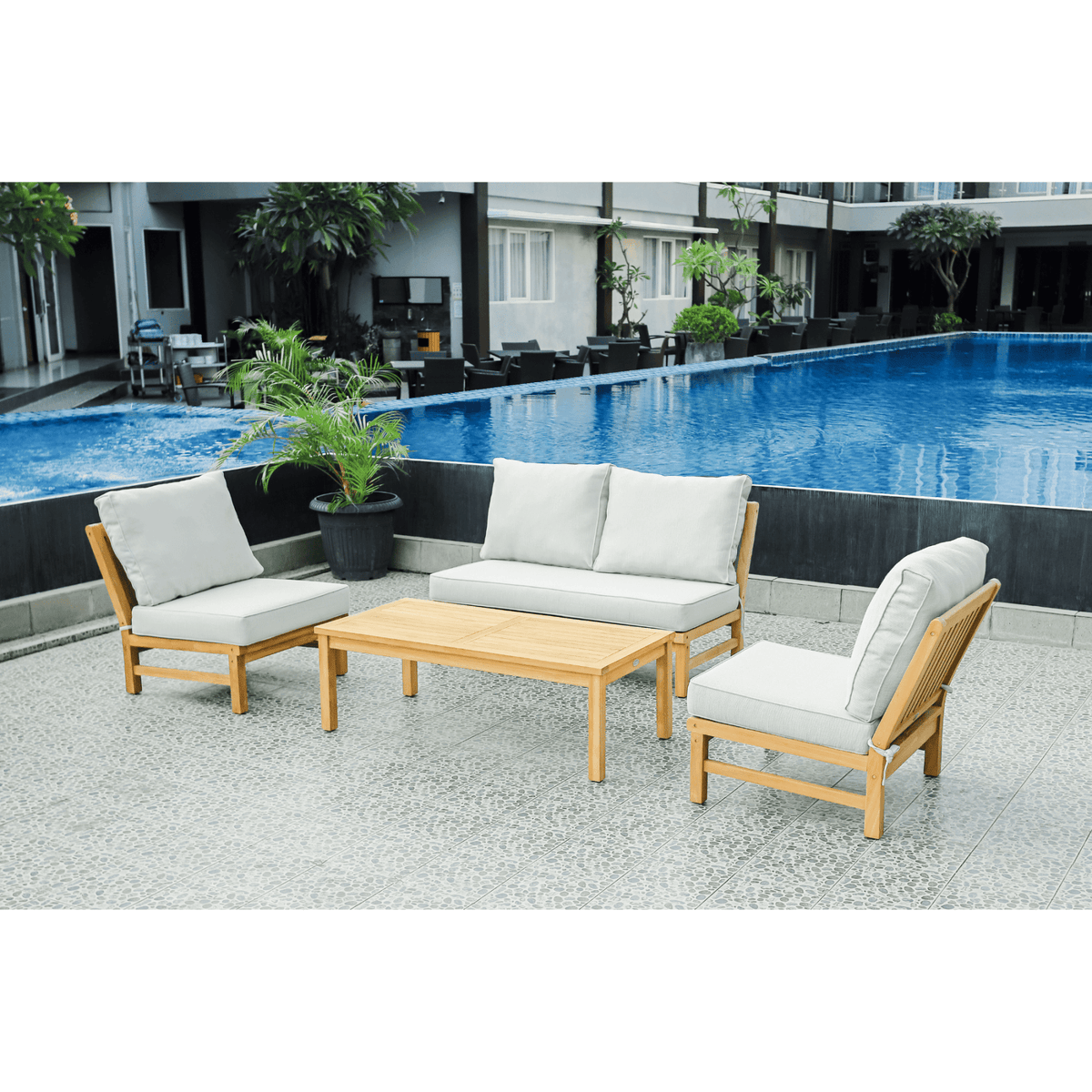 Fiji Modular 4pce Lounge Setting with 2-seater - Teak/Wheat - Lume Outdoor Living