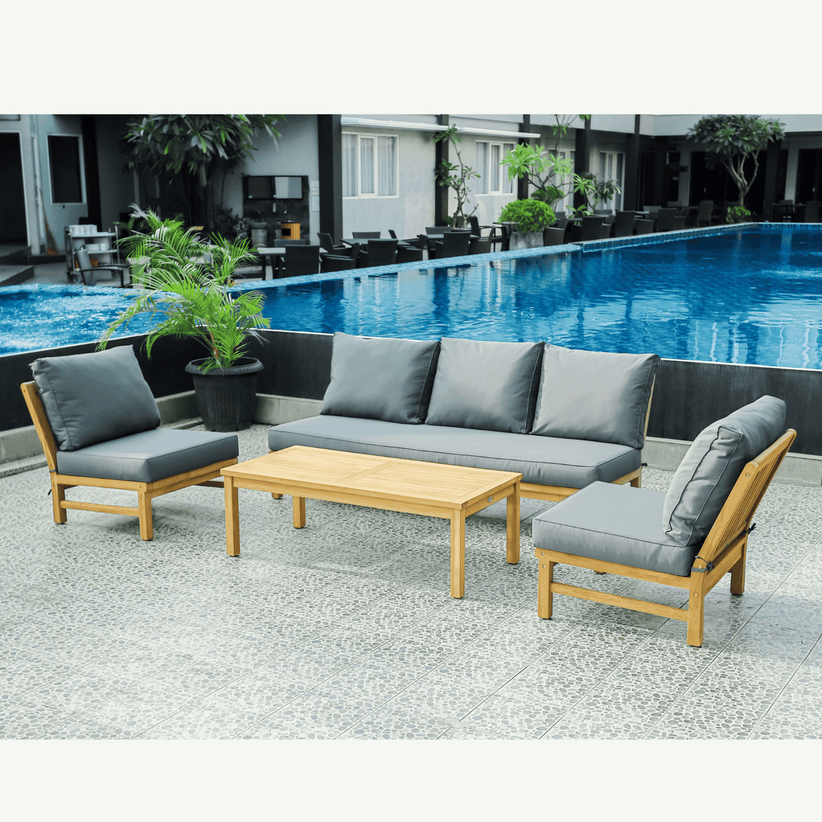 Fiji Modular 4pce Lounge Setting with 3-seater - Teak/Dove - Lume Outdoor Living