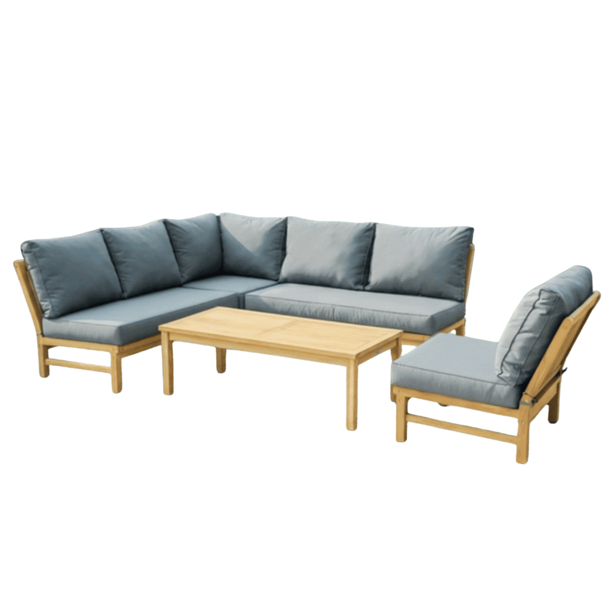 Fiji Modular 5pce Corner Lounge Setting with 2-seater - Teak/Dove - Lume Outdoor Living
