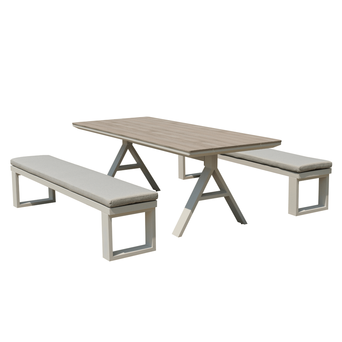 Florida Bench 220x90cm 3pce Dining Setting - Pearl-white (cream) - Lume Outdoor Living