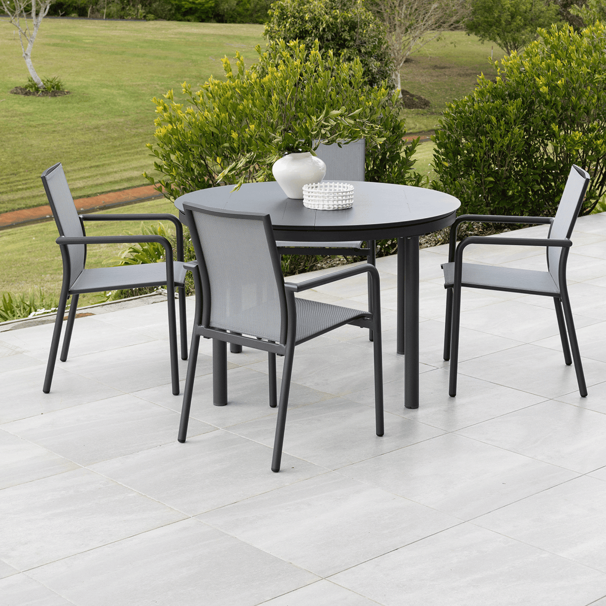 Globe Extendable 120cm Round to 170x120cm Oval Dining Table - Charcoal - Lume Outdoor Living