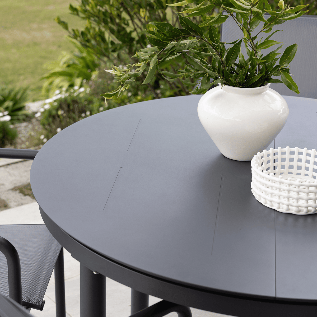 Globe Extendable 120cm Round to 170x120cm Oval Dining Table - Charcoal - Lume Outdoor Living