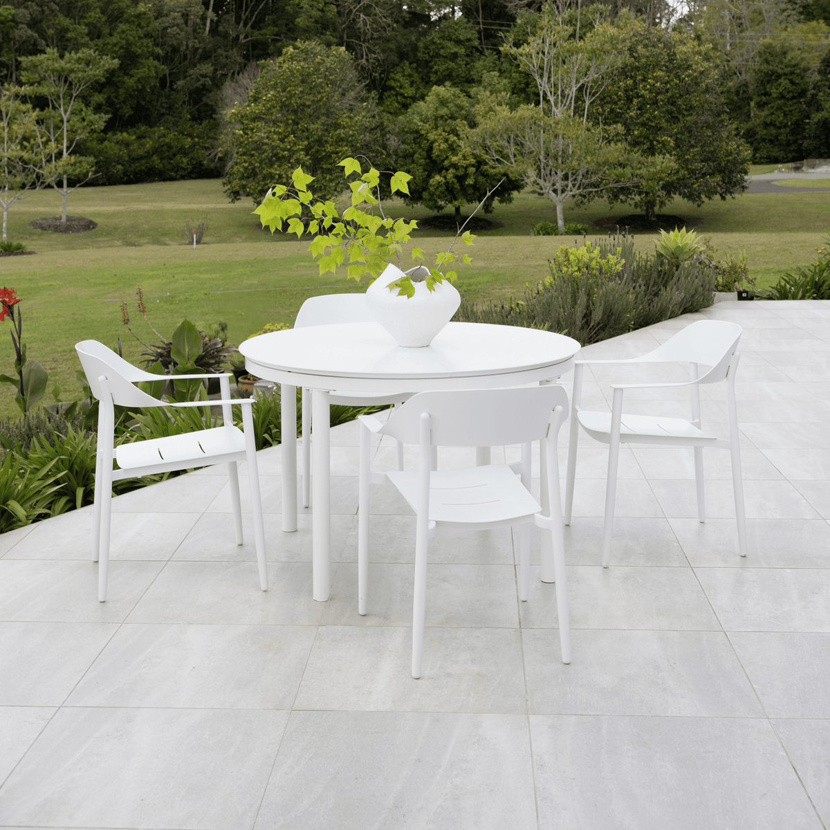 Globe Extendable 120cm Round to 170x120cm Oval Dining Table - White - Lume Outdoor Living
