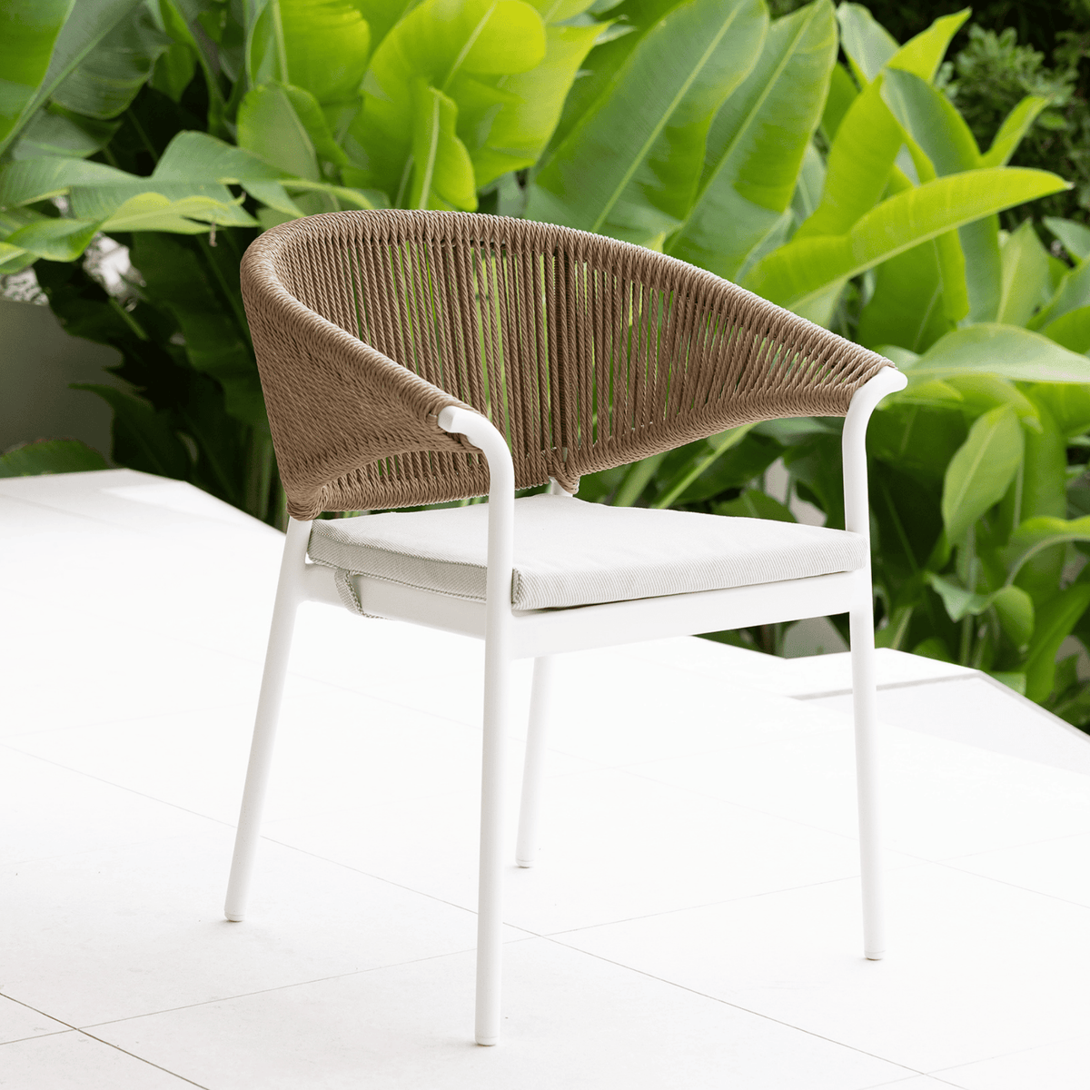 Globe Extendable & Celia Rope 120cm Round to 170x120cm Oval 5pce Dining Setting - White - Lume Outdoor Living
