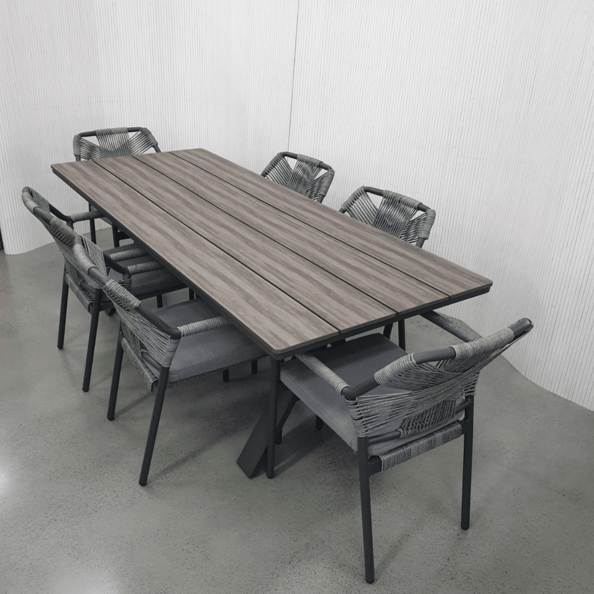 Havana 180x90cm 7pce Dining Setting - Dark Grey - Lume Outdoor Living