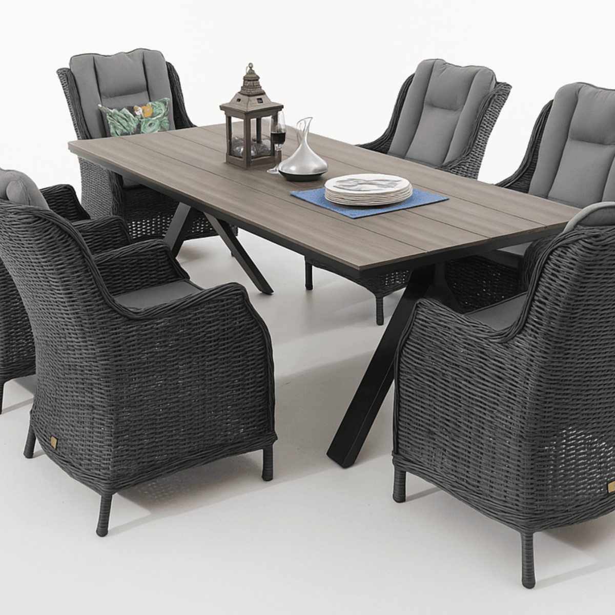 Havana & San Jose 180x94cm 7pce Dining Setting - Castle Grey - Lume Outdoor Living