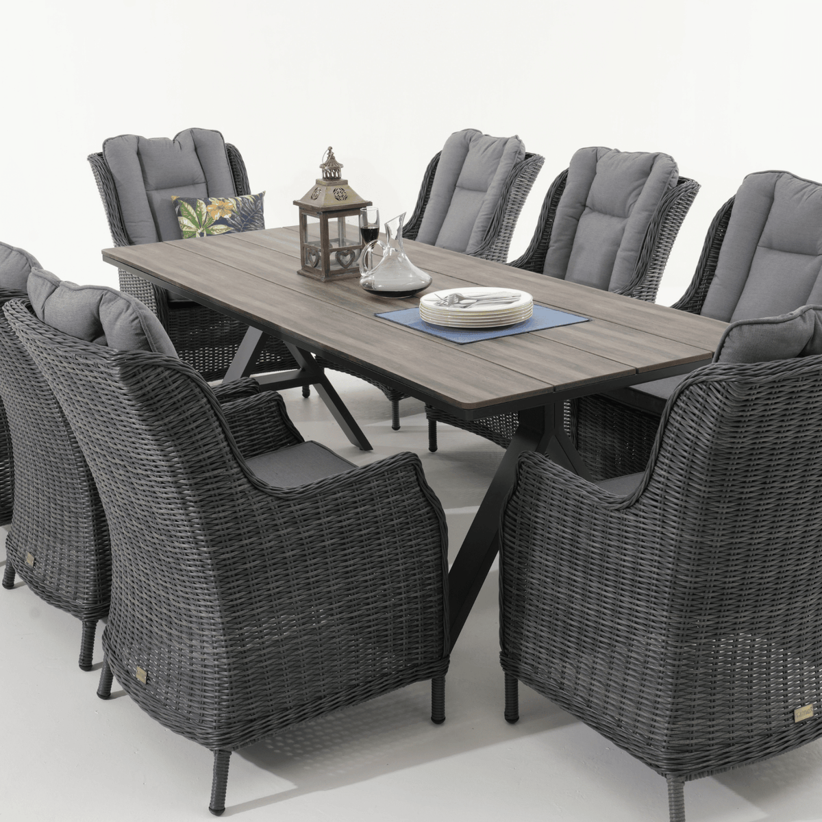 Havana & San Jose 220x90cm 9pce Dining Setting - Castle Grey - Lume Outdoor Living