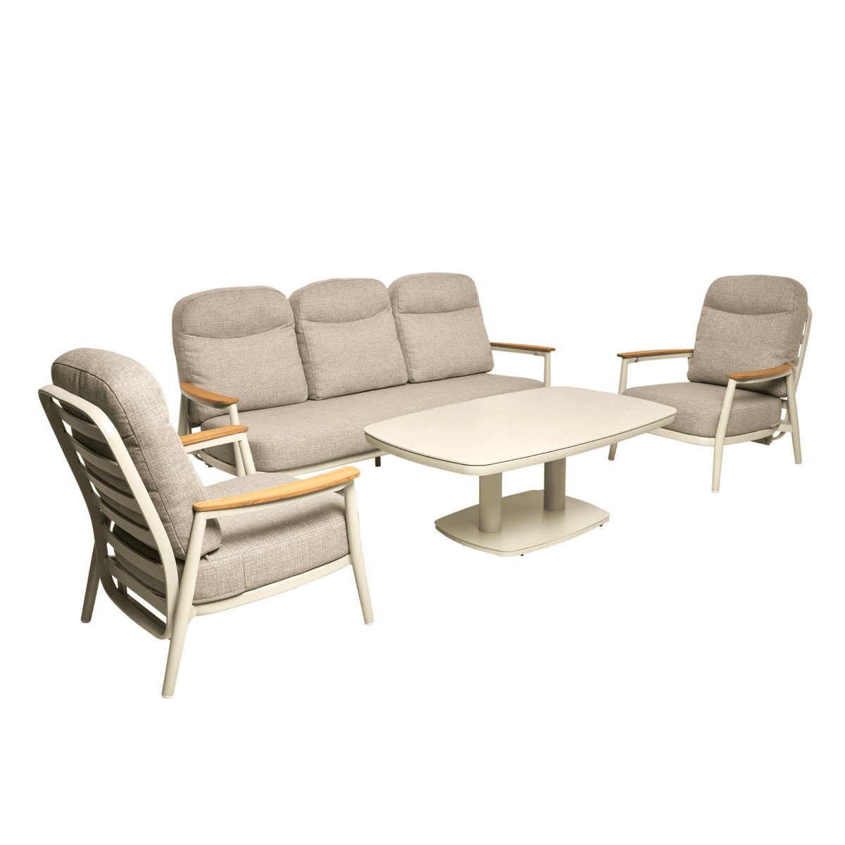Lennox Recliner 4pce Lounge Setting - Warm White/Oatmeal - Lume Outdoor Living