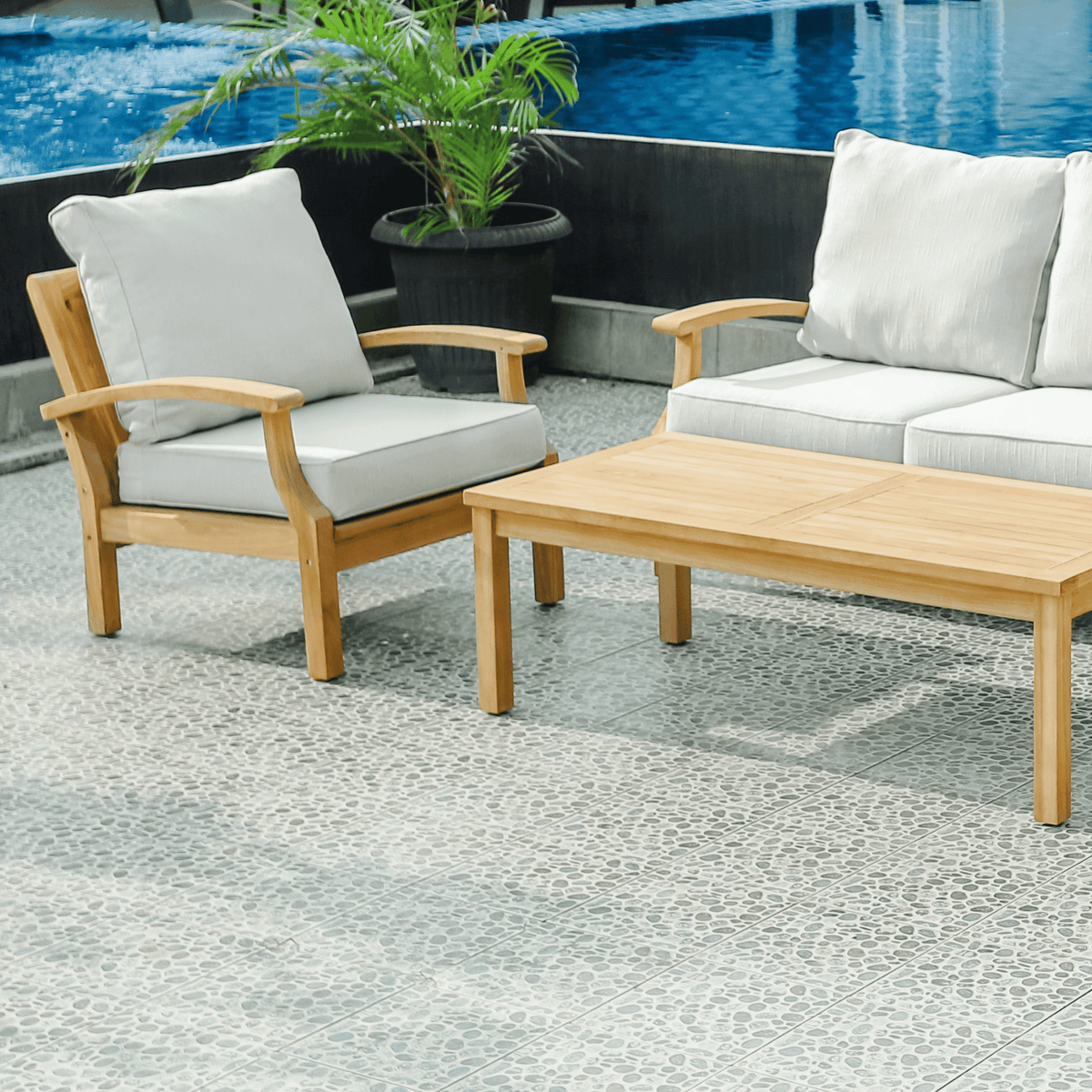 Lombok 4pce Lounge Setting with 2-seater - Teak/Wheat - Lume Outdoor Living