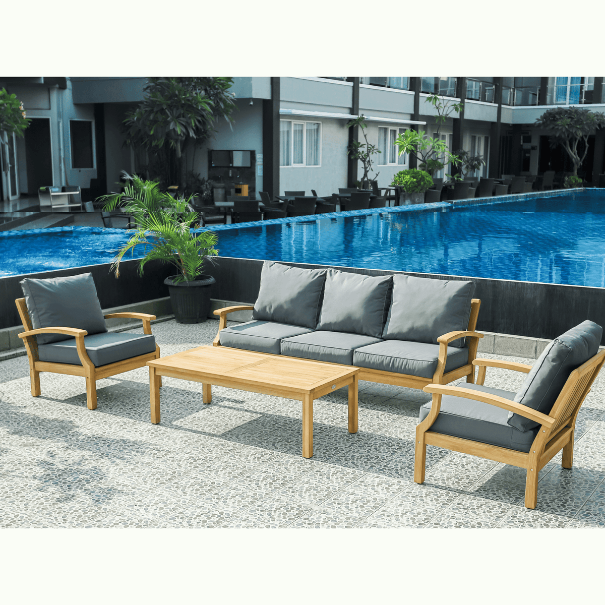 Lombok 4pce Lounge Setting with 3-seater - Teak/Grey - Lume Outdoor Living
