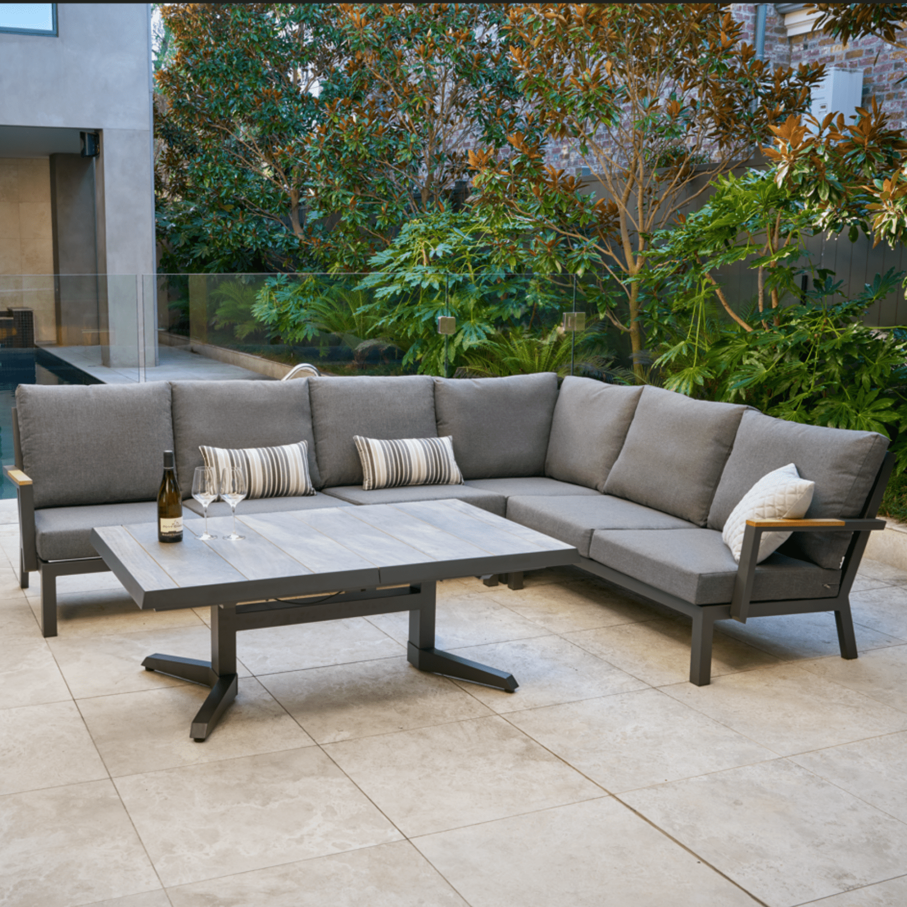 Lorne Corner Lounge with Torquay Extendable Coffee/Dining Table - Outdoor Lounge Setting - Lume Outdoor Living