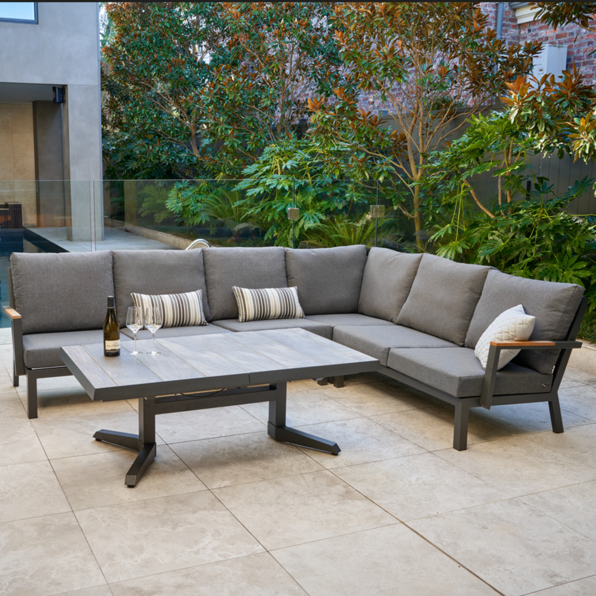 Lorne Corner Lounge with Torquay Extendable Coffee/Dining Table - Outdoor Lounge Setting