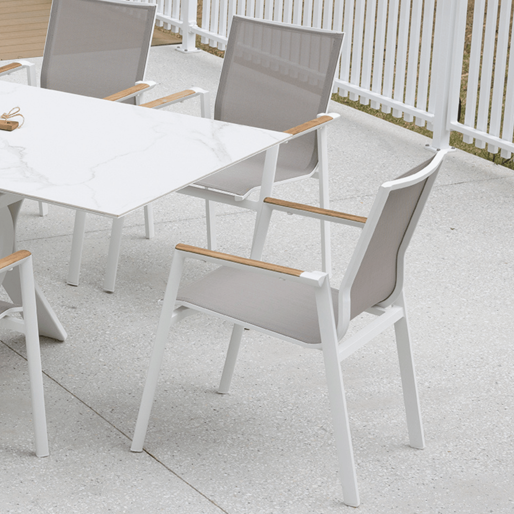 Luca Sling Outdoor Dining Chair White/Wheat - Lume Outdoor Living