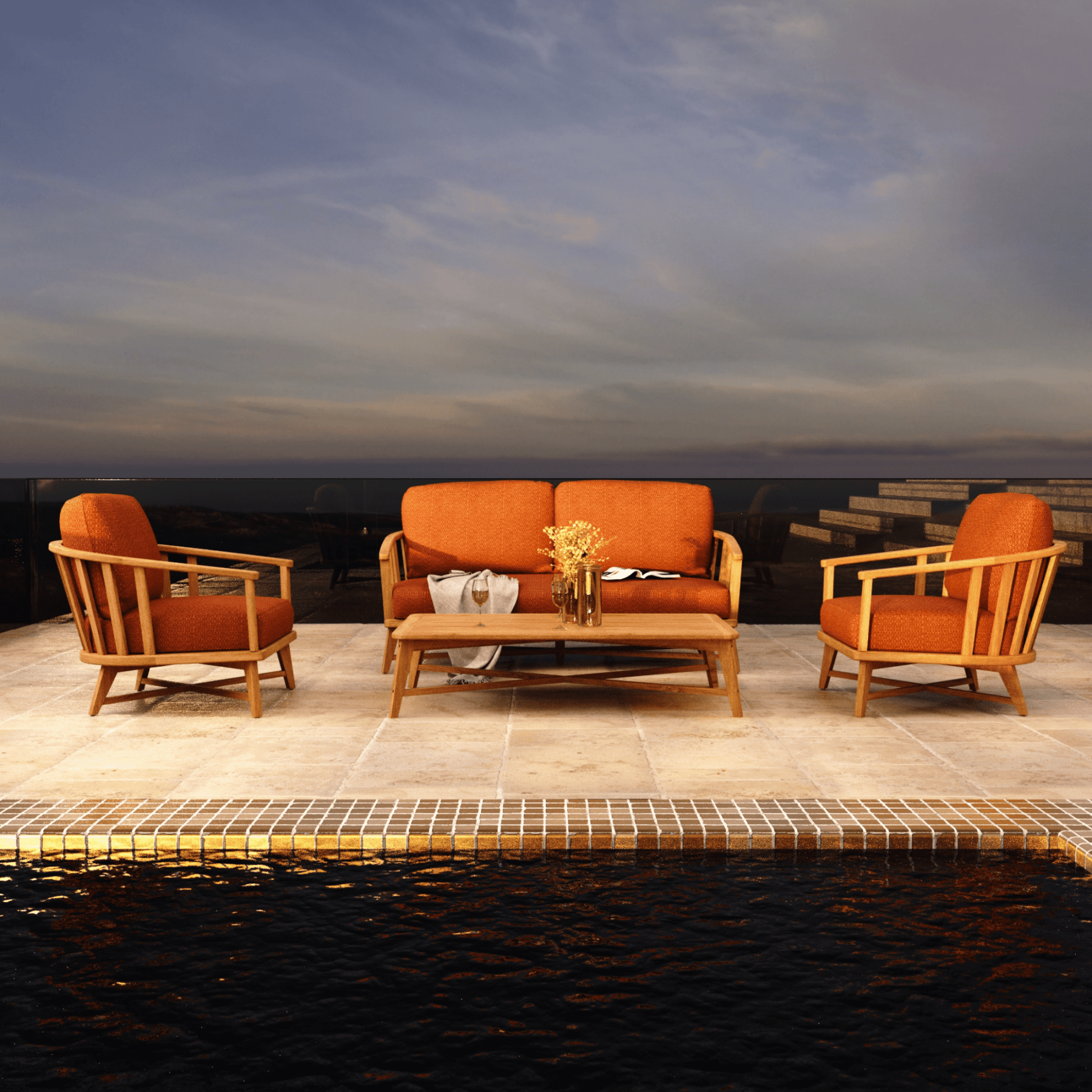 Lyon teak lounge setting - 4 piece outdoor lounge - FL205 - Lume Outdoor Living