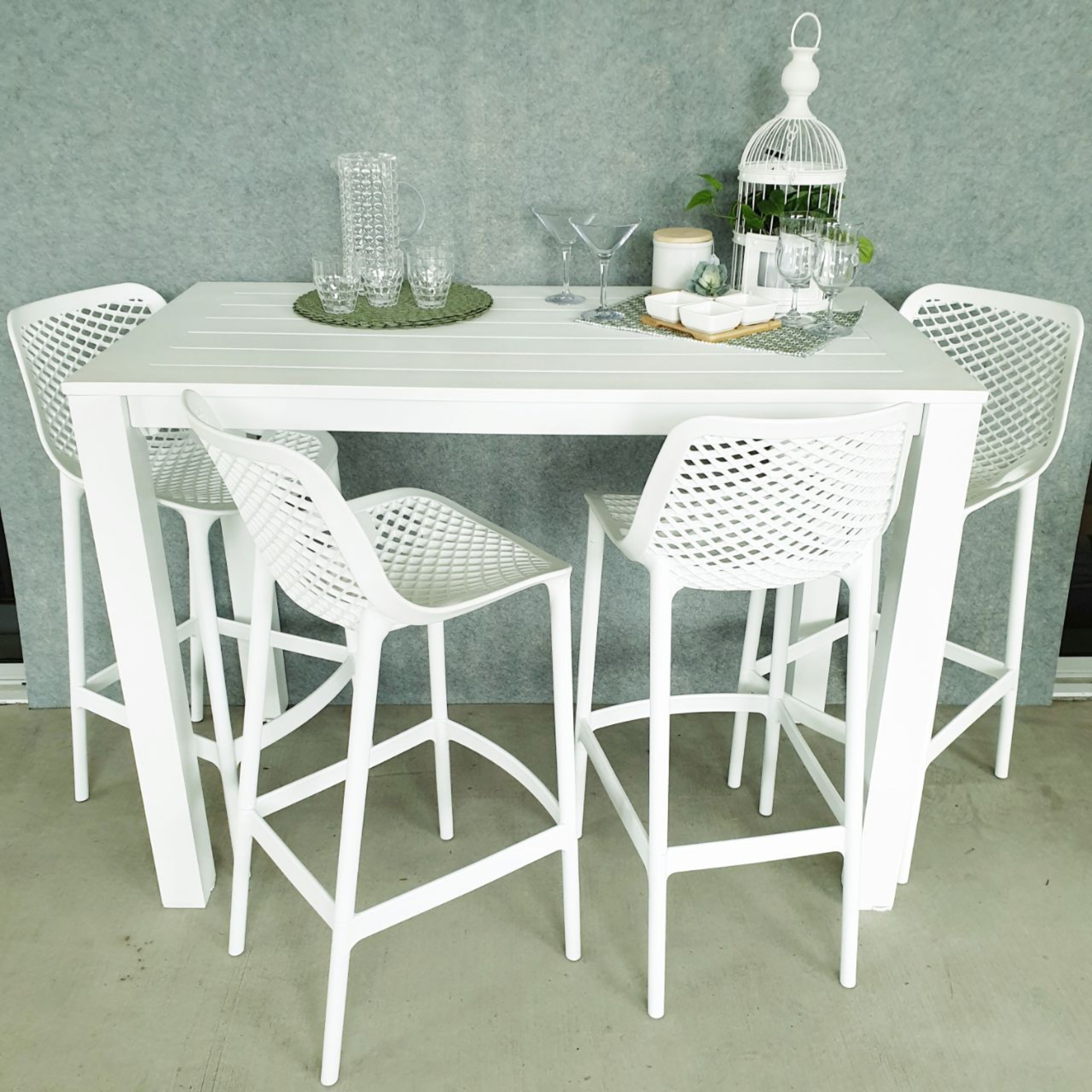 Matzo bar table with Air bar stools - 5pce outdoor bar setting