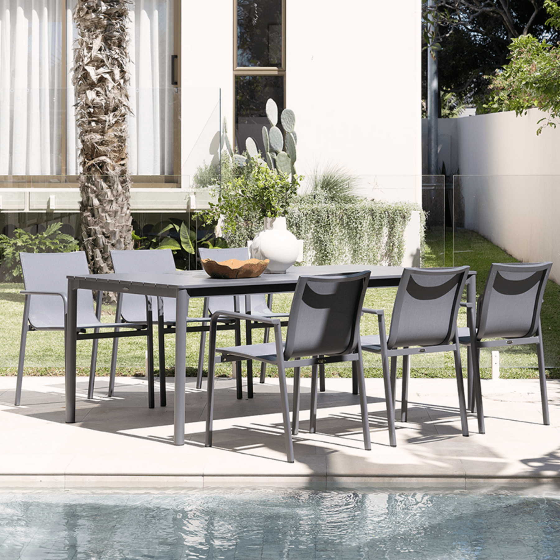 Mesa 200cm Table with Chic Dining Chairs - 7 piece Outdoor Dining Setting - Lume Outdoor Living