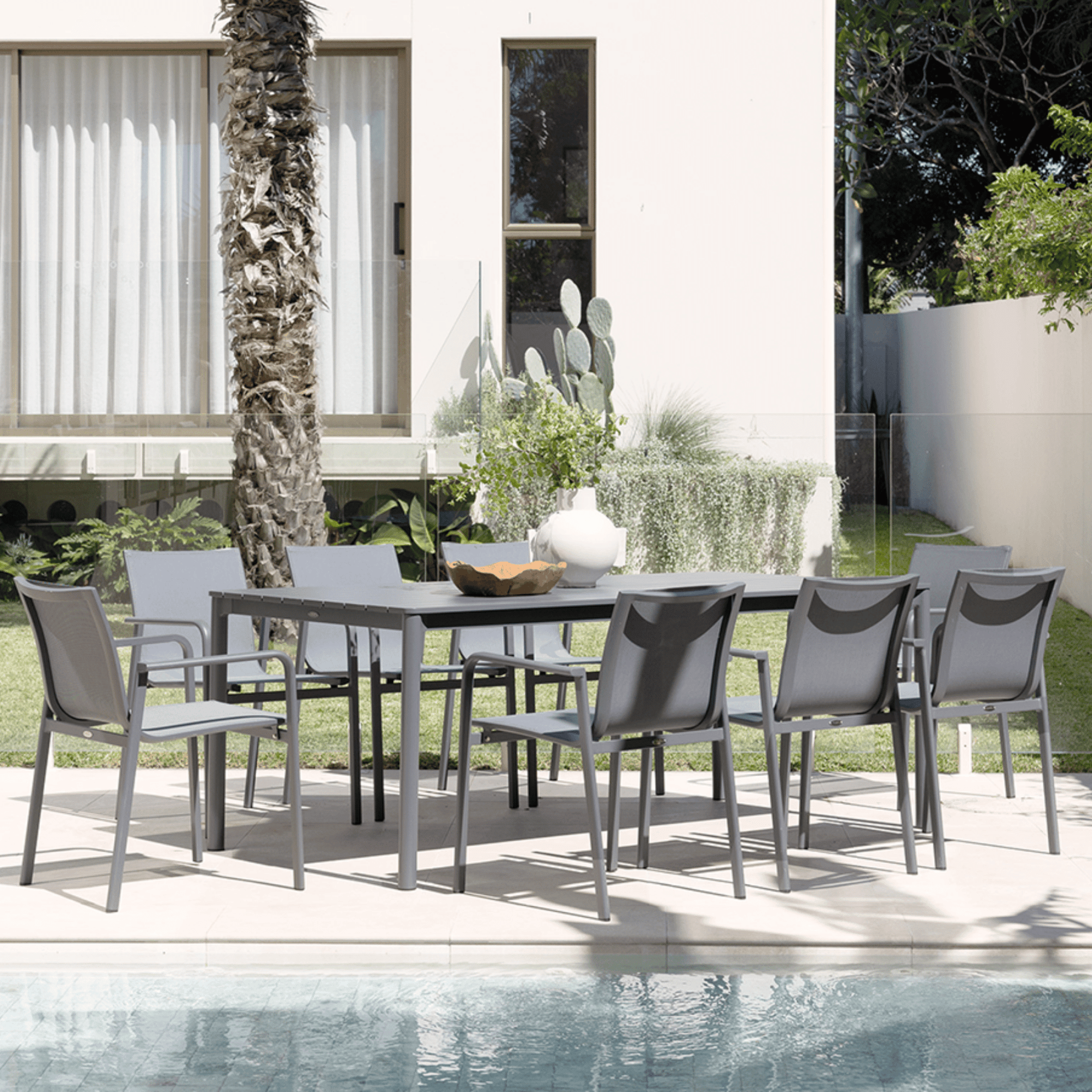 Mesa 200cm Table with Chic Dining Chairs - 9 piece Outdoor Dining Setting - Lume Outdoor Living