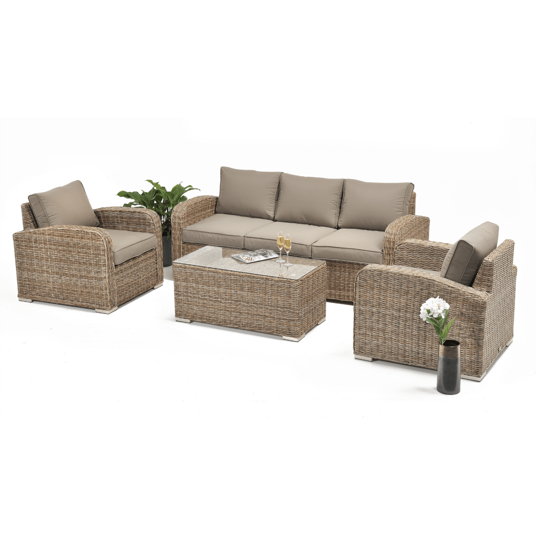 Miami wicker lounge 3+1+1 - 4 piece marina wicker outdoor lounge set - Lume Outdoor Living