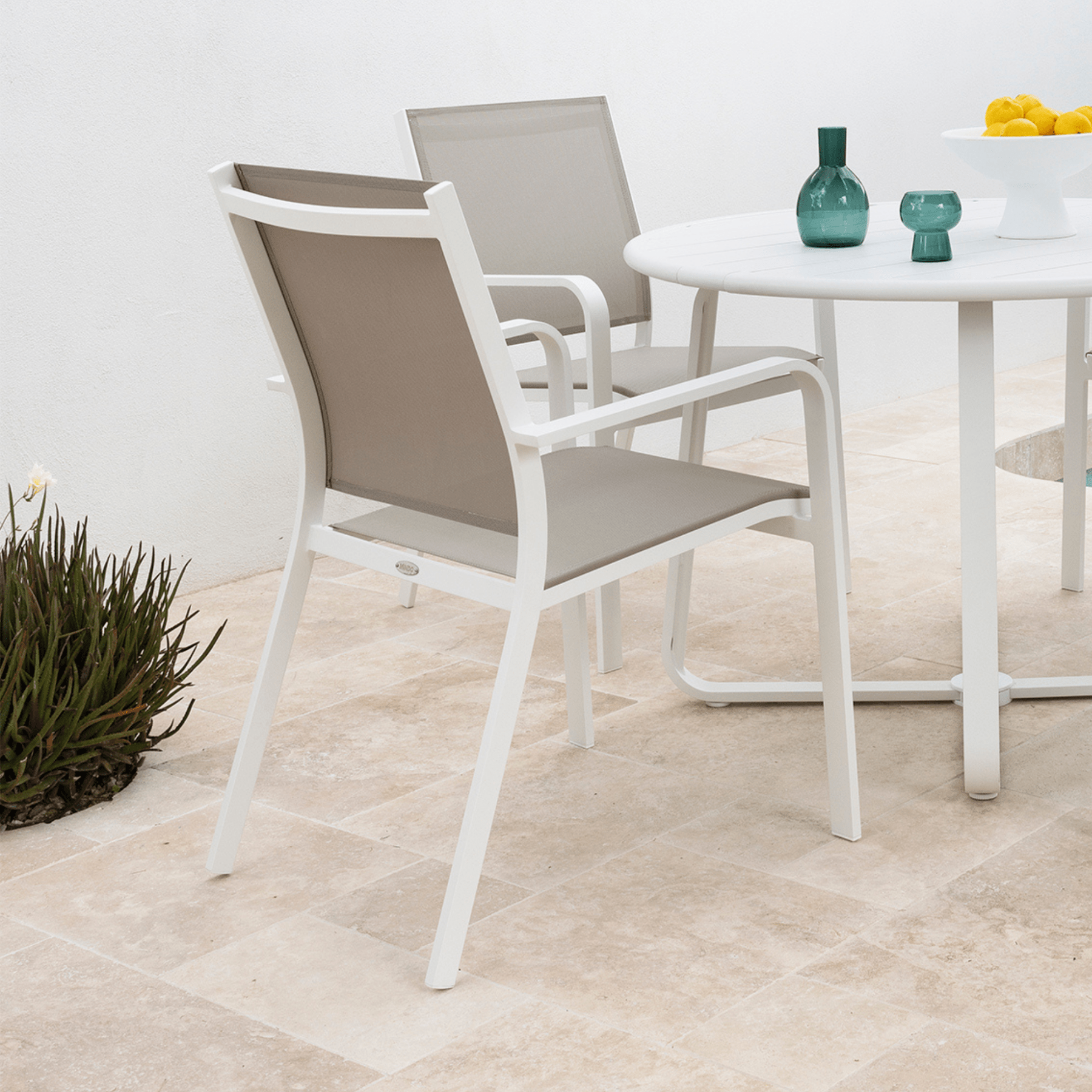 Mons Sling Outdoor Dining Chair - White/Taupe - Lume Outdoor Living