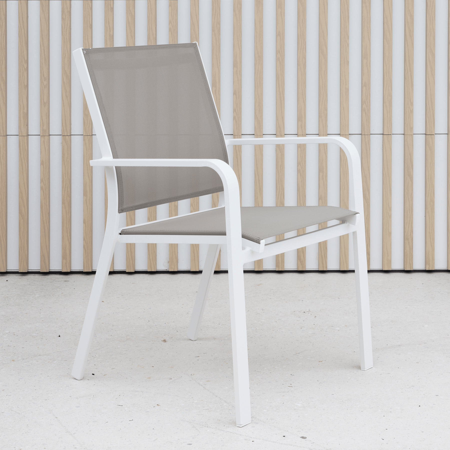 Mons Sling Outdoor Dining Chair - White/Taupe - Lume Outdoor Living