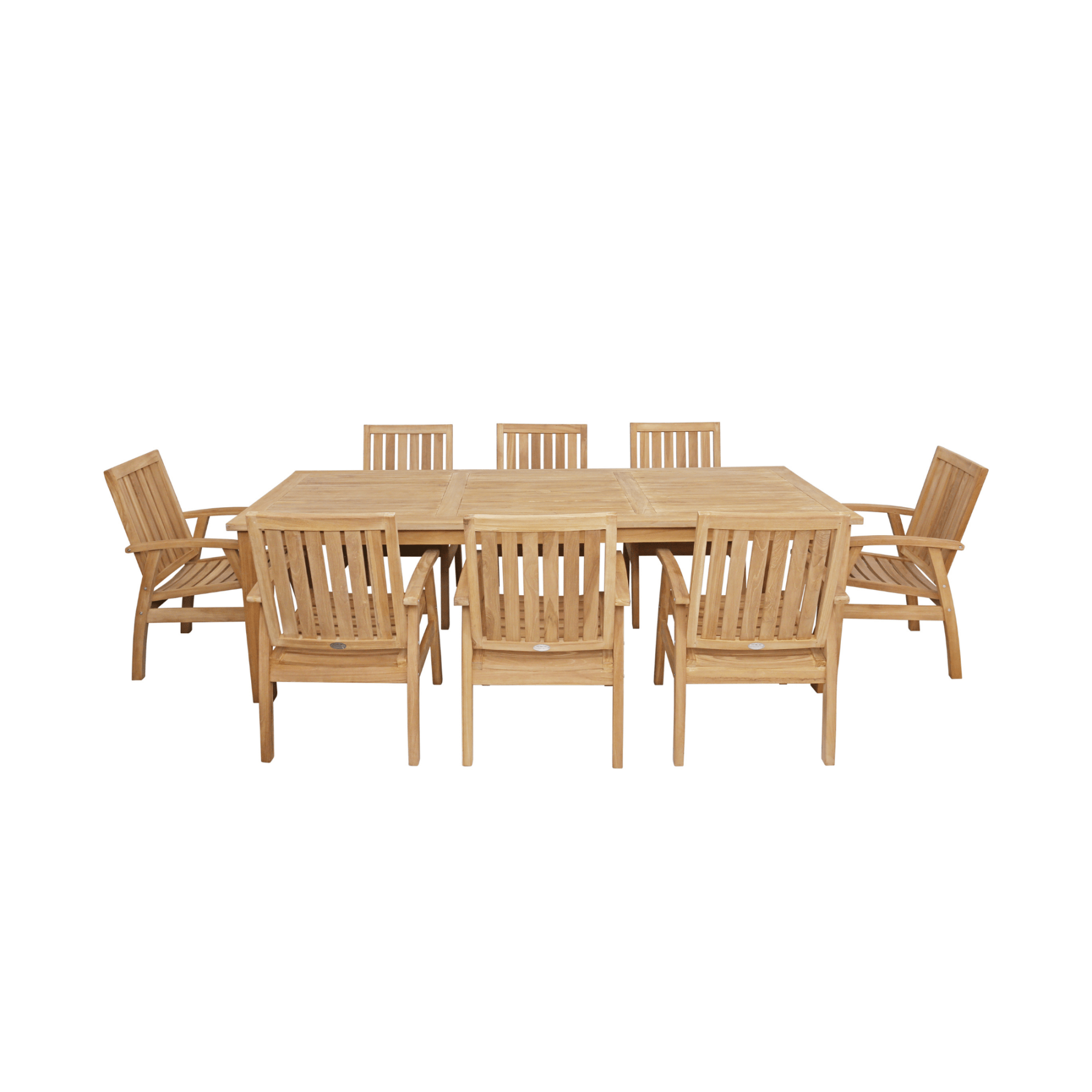 Montego teak table with Flinders teak chair - 9pce outdoor dining setting - Lume Outdoor Living