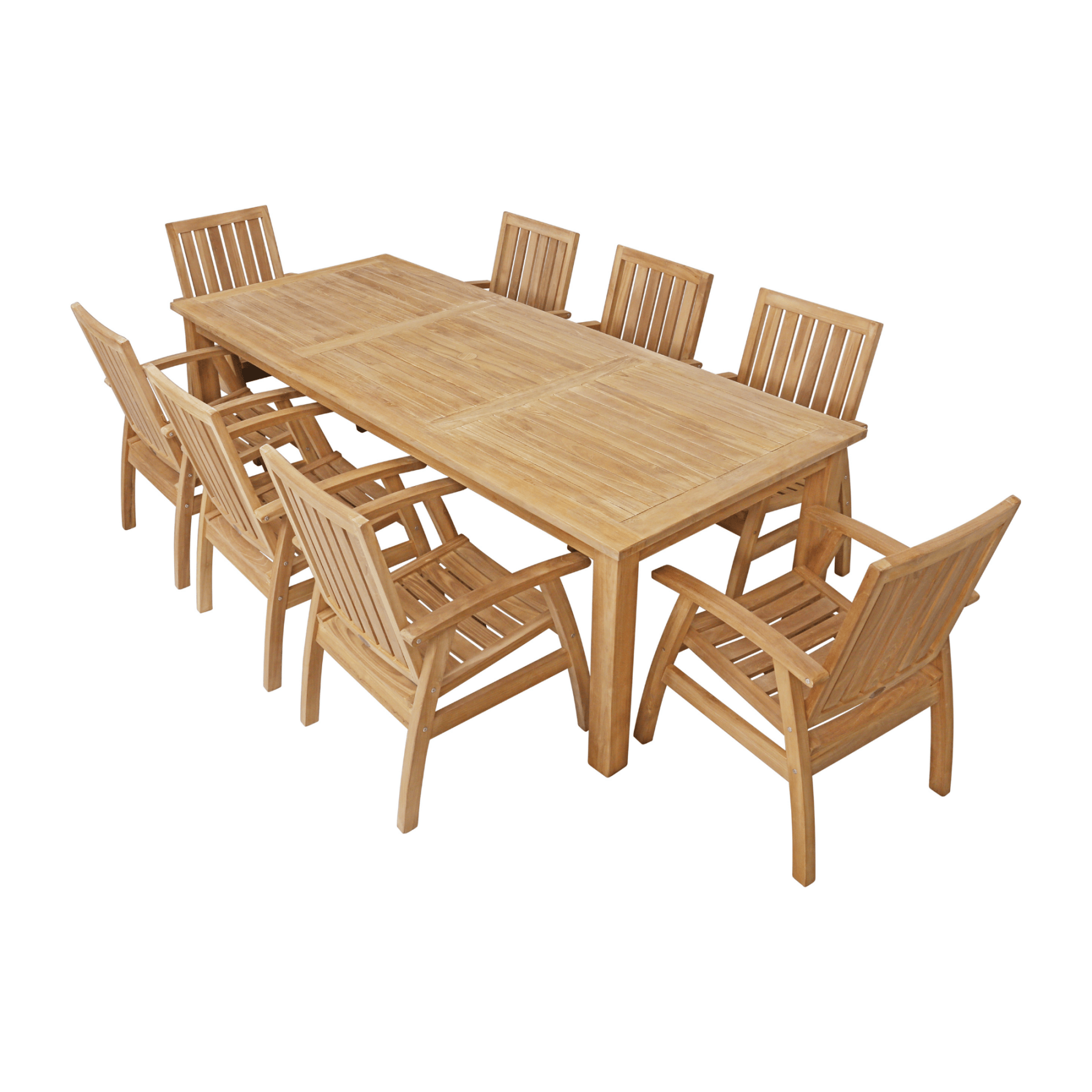 Montego teak table with Flinders teak chair - 9pce outdoor dining setting - Lume Outdoor Living