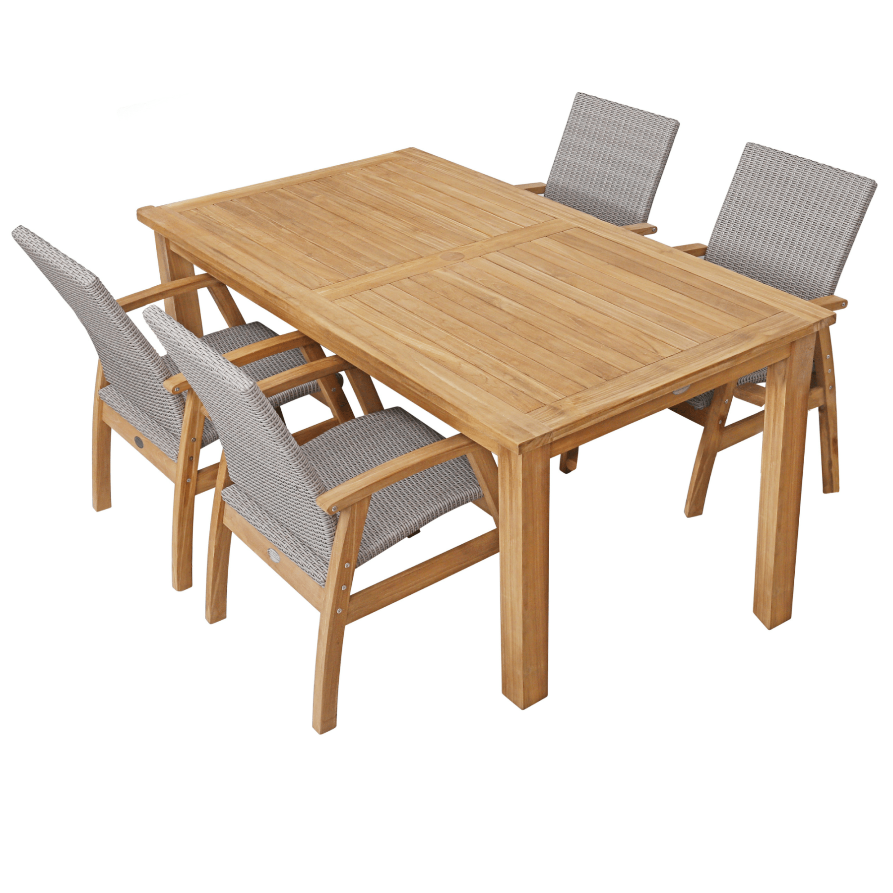 Montego teak table with Flinders wicker chairs grey - 5pce outdoor dining setting - Lume Outdoor Living