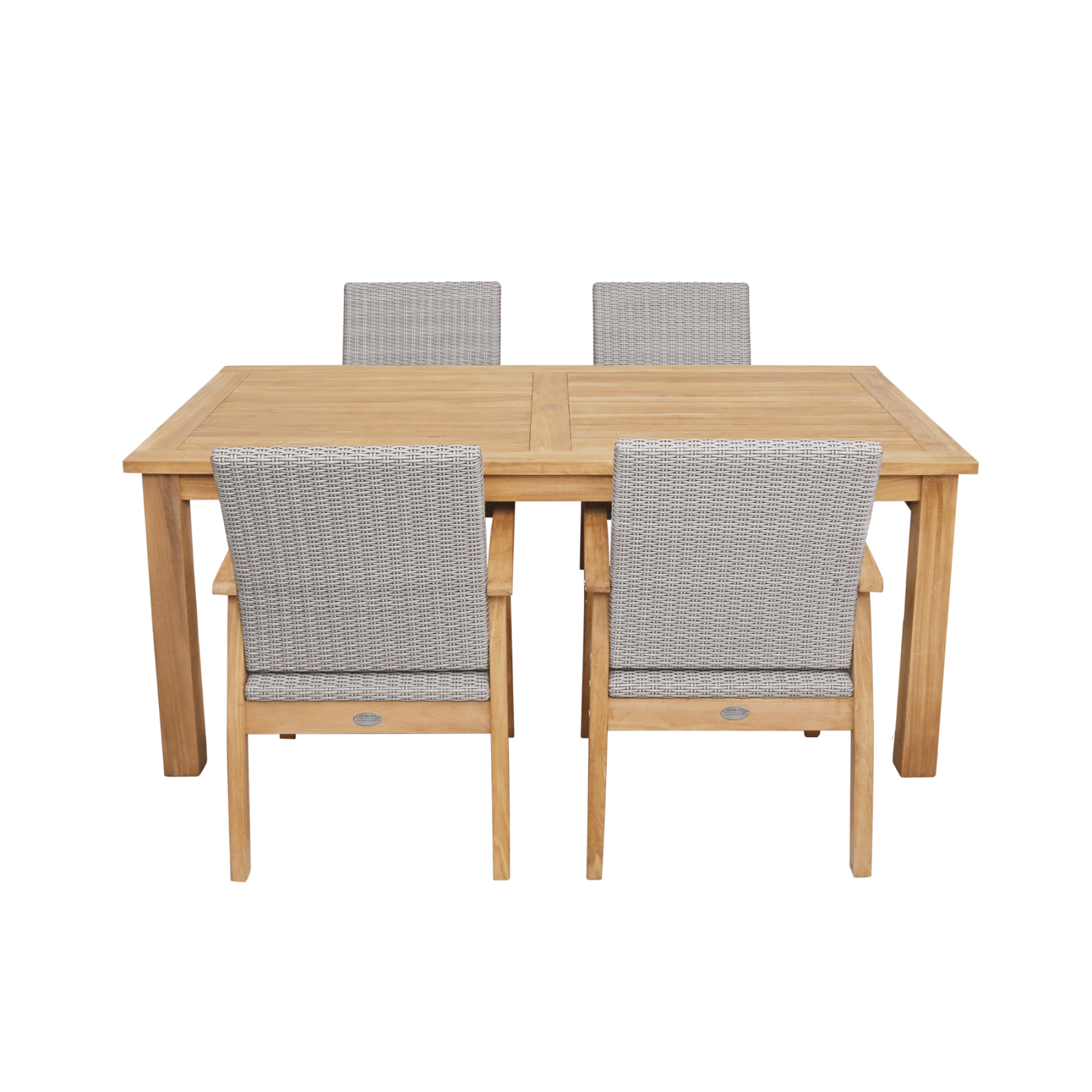 Montego teak table with Flinders wicker chairs grey - 5pce outdoor dining setting - Lume Outdoor Living